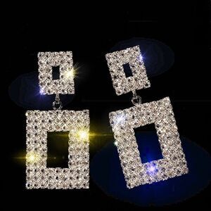 Oversized Earrings Rhinestones on Black Drop Earrings